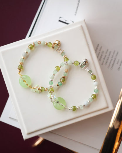 Green Strawberry Quartz, Green Jadeite & Peridot — Everfae Ping An Kou Series | 6mm (Elastic)