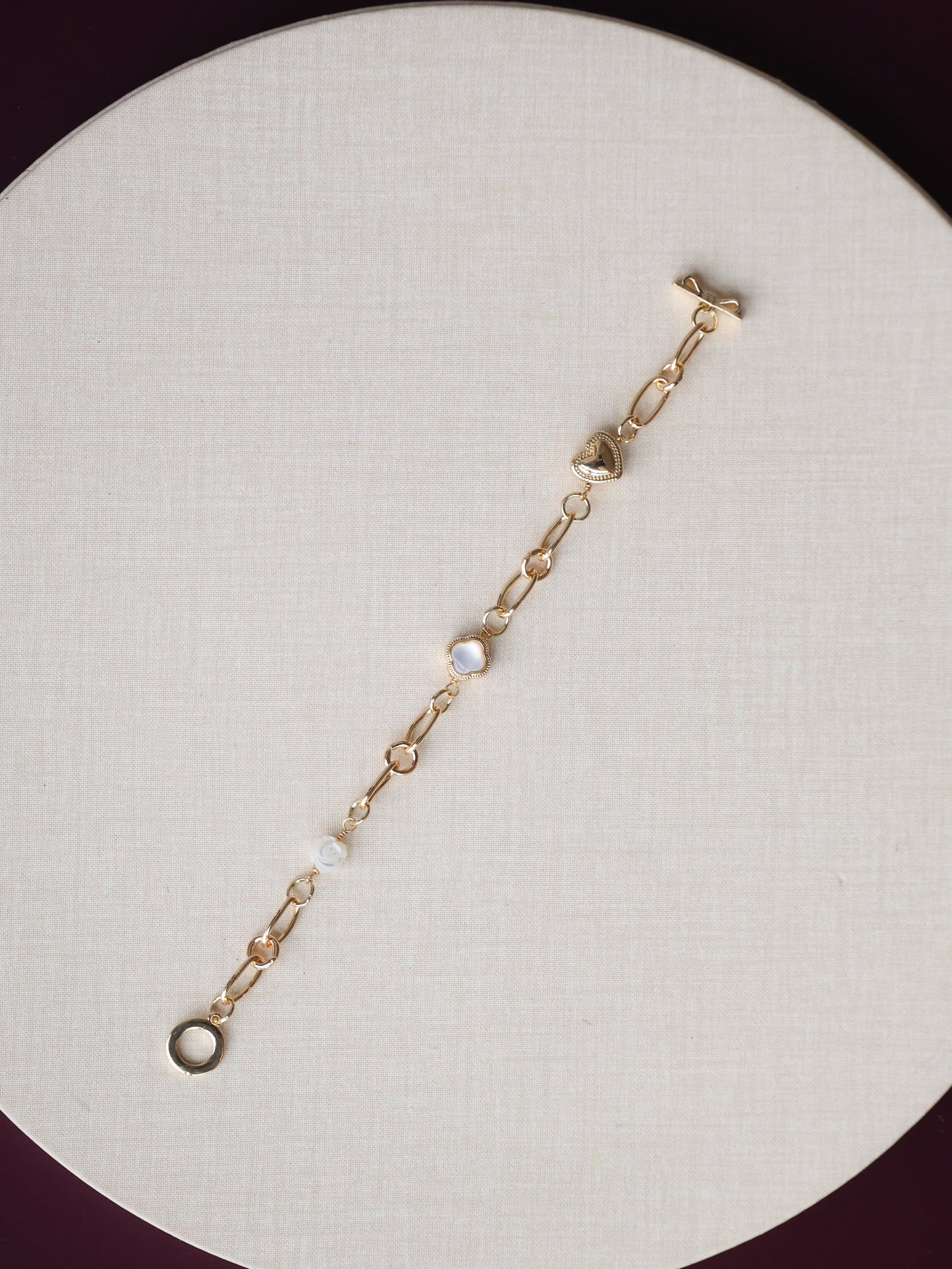 White Conch Rose Carving, White Conch Clover & Heart Charm — Celia Chain | (OT Clasp, Chain)