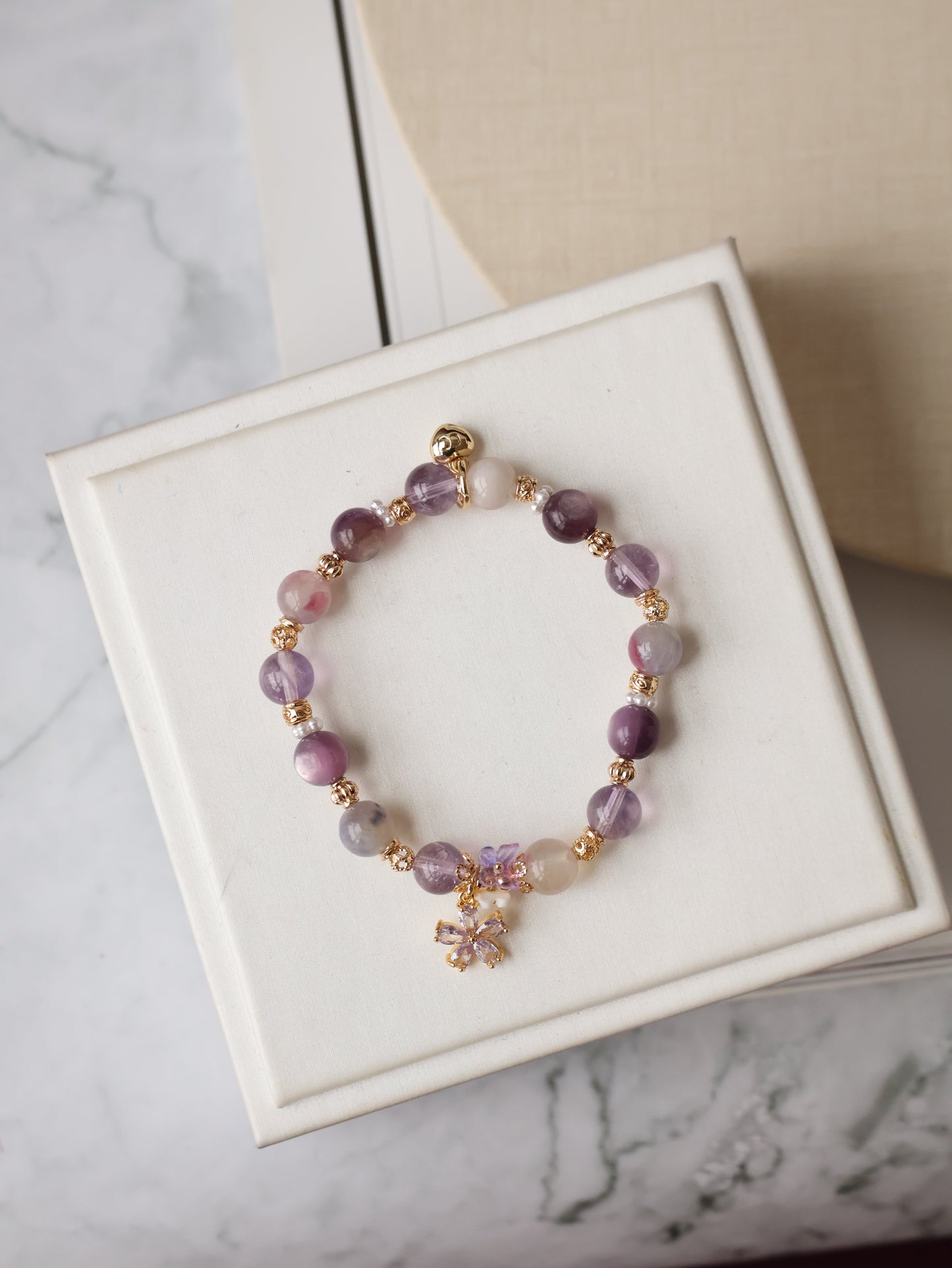 Amethyst, Unicorn Stone & Lepidolite Crystal Bracelet — Twilight Sparkle | 8mm (Elastic)
