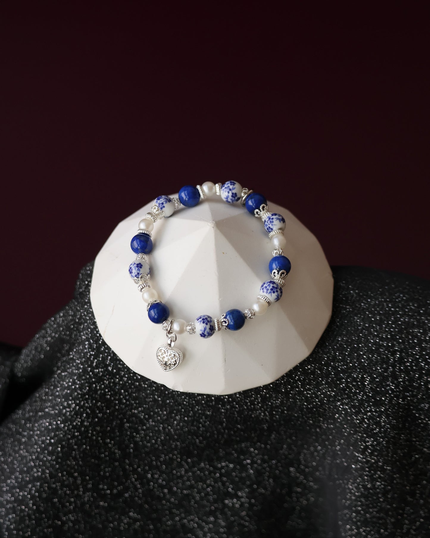 Lapis Lazuli Crystal Bracelet — Chinese Porcelain Inspired | 8mm (Elastic)
