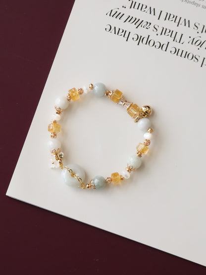 Green Jadeite, Citrine & White Conch — Everfae Ping An Kou Series | 8mm (Elastic)