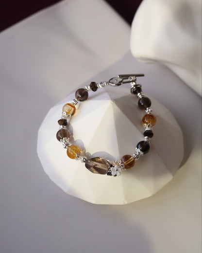 Smoky Quartz & Citrine Bracelet with Smoky Quartz Freeform — Midnight Shimmer | 8mm (OT Clasp, Elastic)