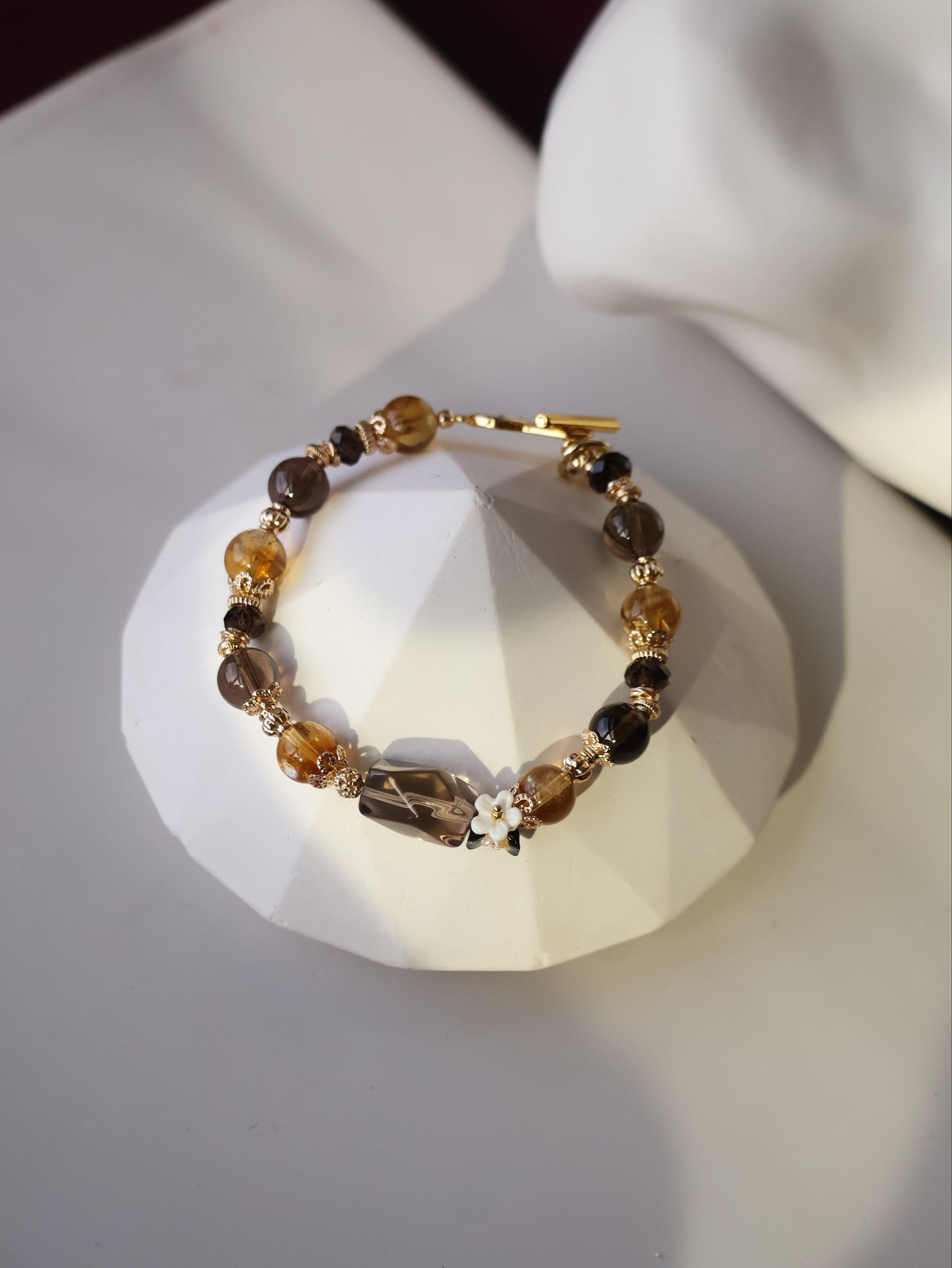 Smoky Quartz & Citrine Bracelet with Smoky Quartz Freeform — Midnight Shimmer | 8mm (OT Clasp, Elastic)