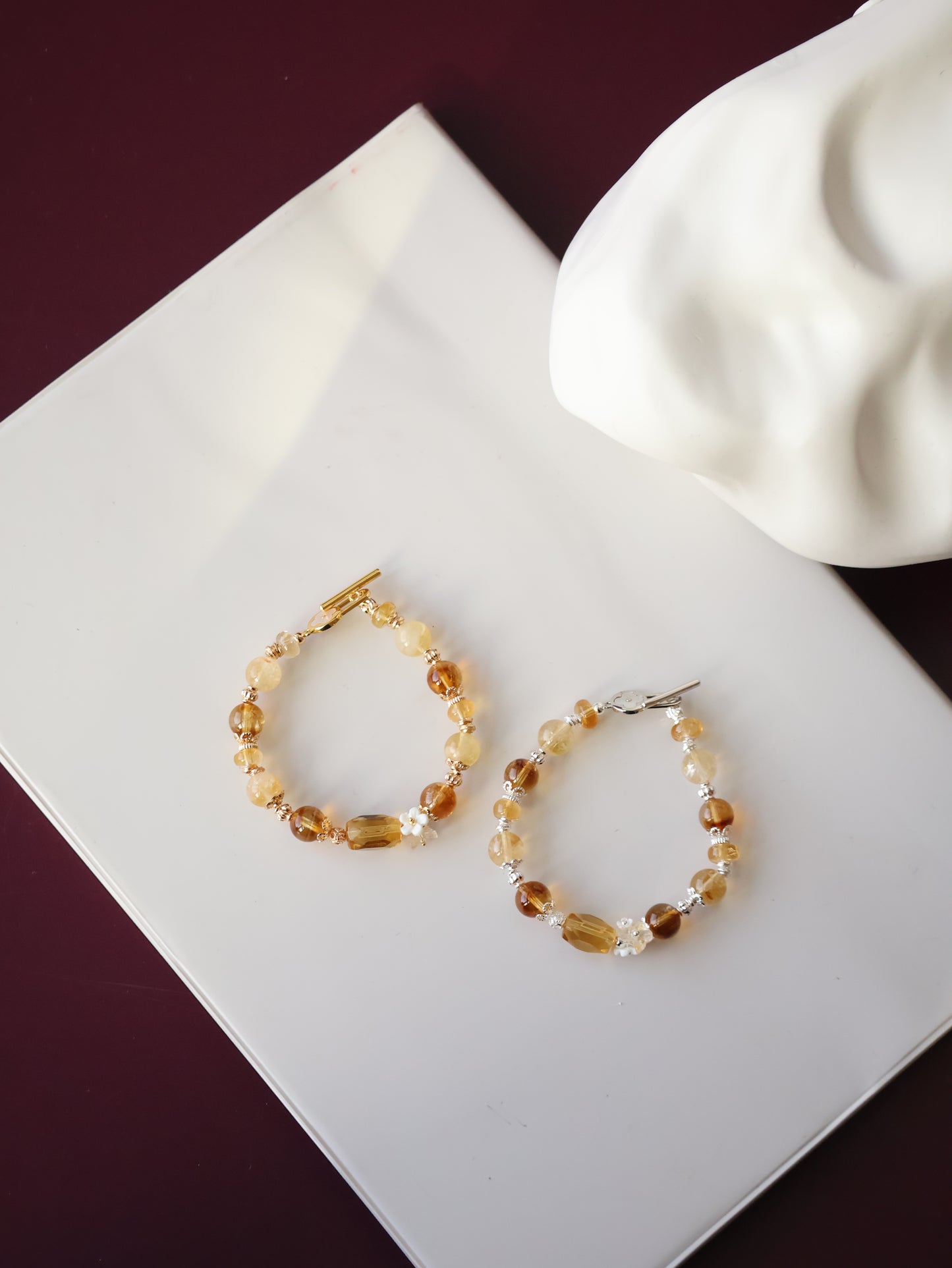 Citrine Crystal Bracelet with Citrine Free Form — Sunelle | 8mm (OT Clasp, Elastic)