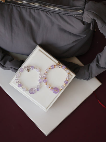 Amethyst & Lilac Chalcedony Ping An Kou Crystal Bracelet — Odette | 8mm (Elastic)