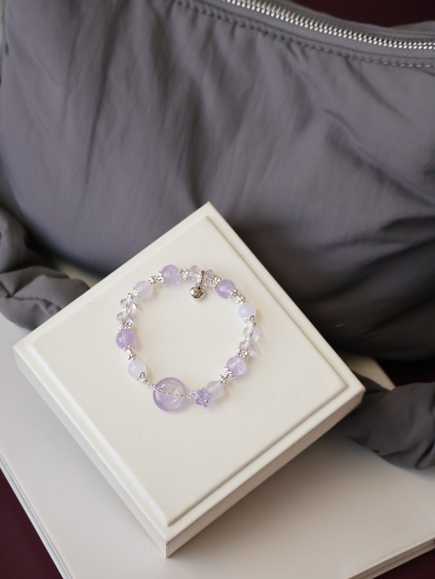 Amethyst & Lilac Chalcedony Ping An Kou Crystal Bracelet — Odette | 8mm (Elastic)