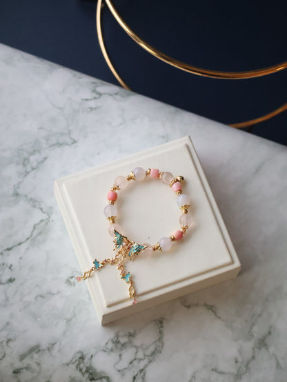 Queen Conch, Lilac Chalcedony & Rose Quartz Crystal Bracelet — Elaria | 10mm (Elastic)