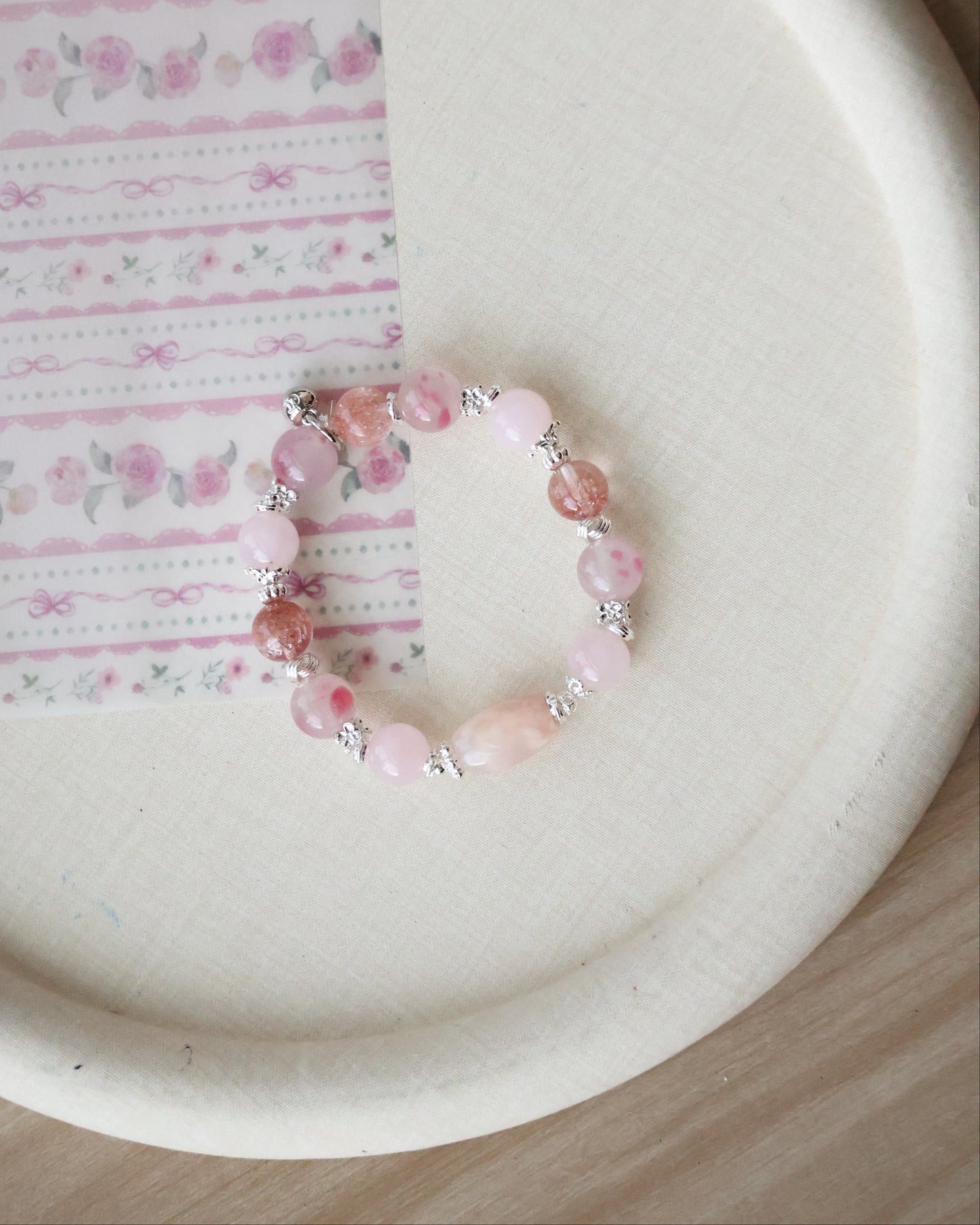 Flower Agate, Rhodonite & Rose Quartz Bracelet — Pink Slushie Inspired Dupe | 10mm (Elastic)