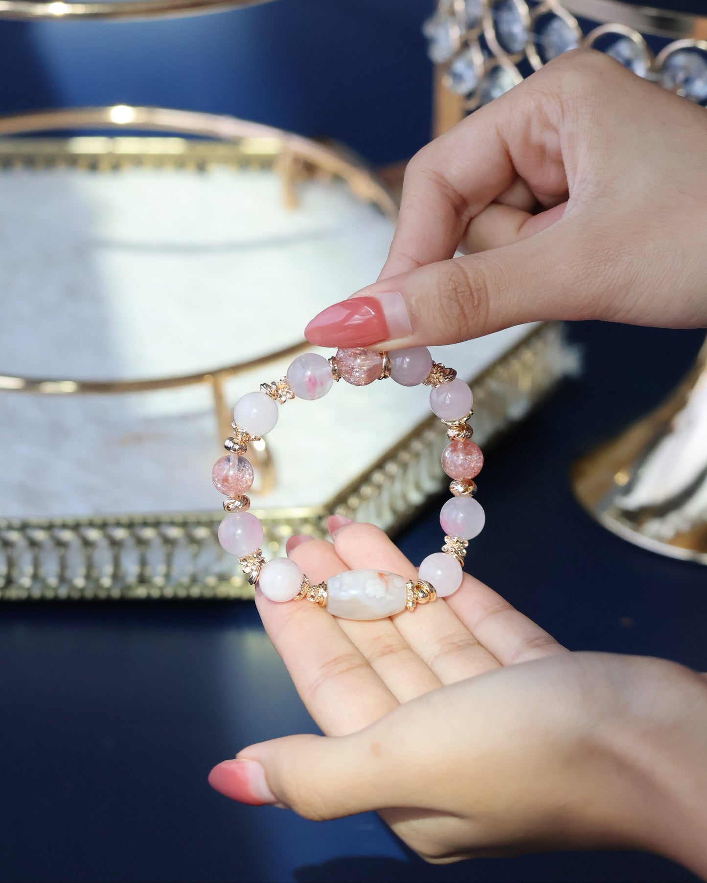 Flower Agate, Rhodonite & Rose Quartz Bracelet — Pink Slushie Inspired Dupe | 10mm (Elastic)