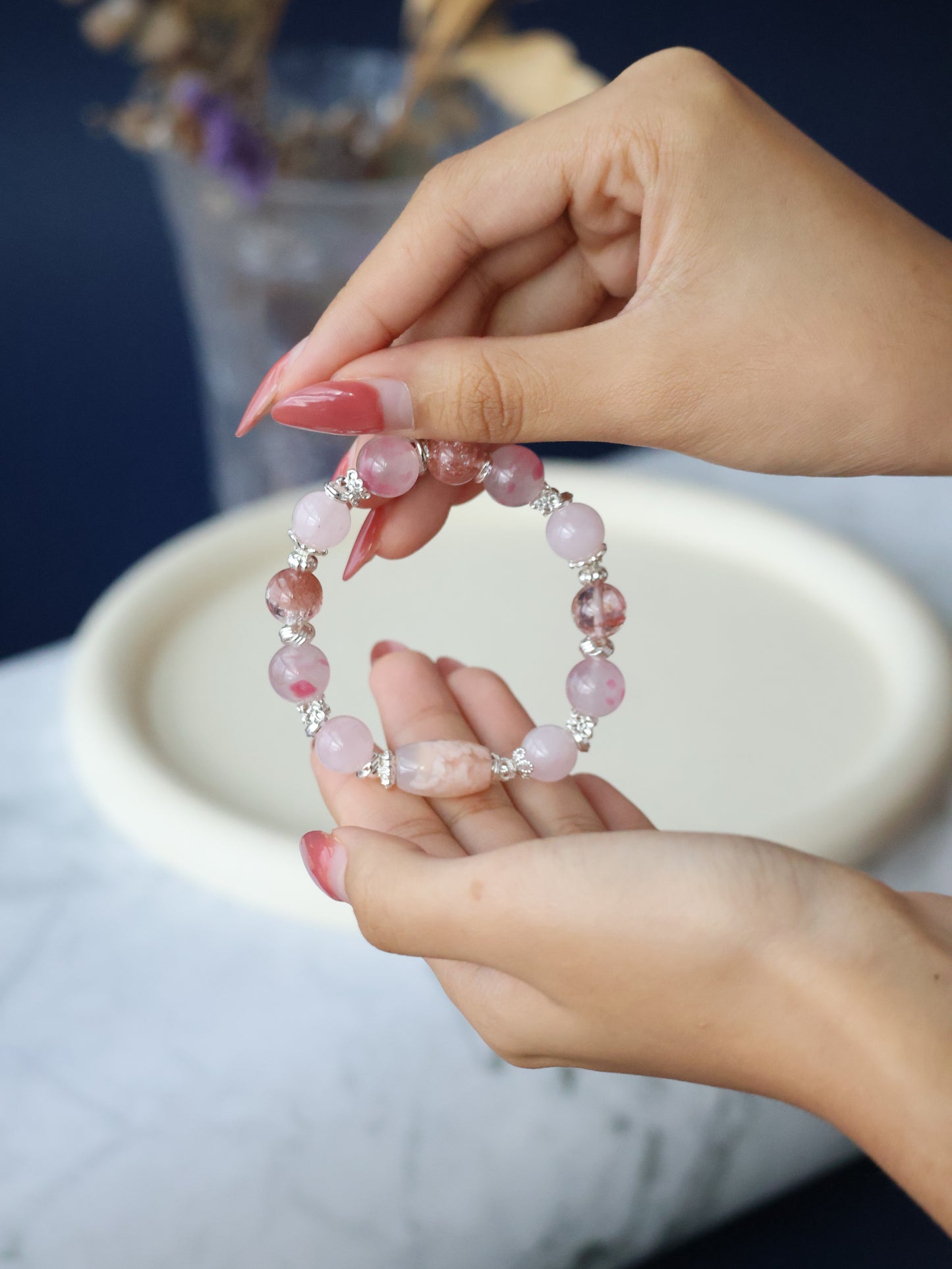 Flower Agate, Rhodonite & Rose Quartz Bracelet — Pink Slushie Inspired Dupe | 10mm (Elastic)