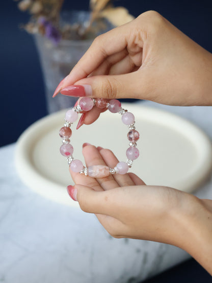 Flower Agate, Rhodonite & Rose Quartz Bracelet — Pink Slushie Inspired Dupe | 10mm (Elastic)