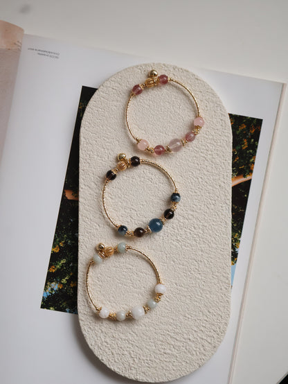 Strawberry Quartz & Rose Quartz Crystal Bracelet Bangle — Orianna Bangles Series | 8mm (Elastic)