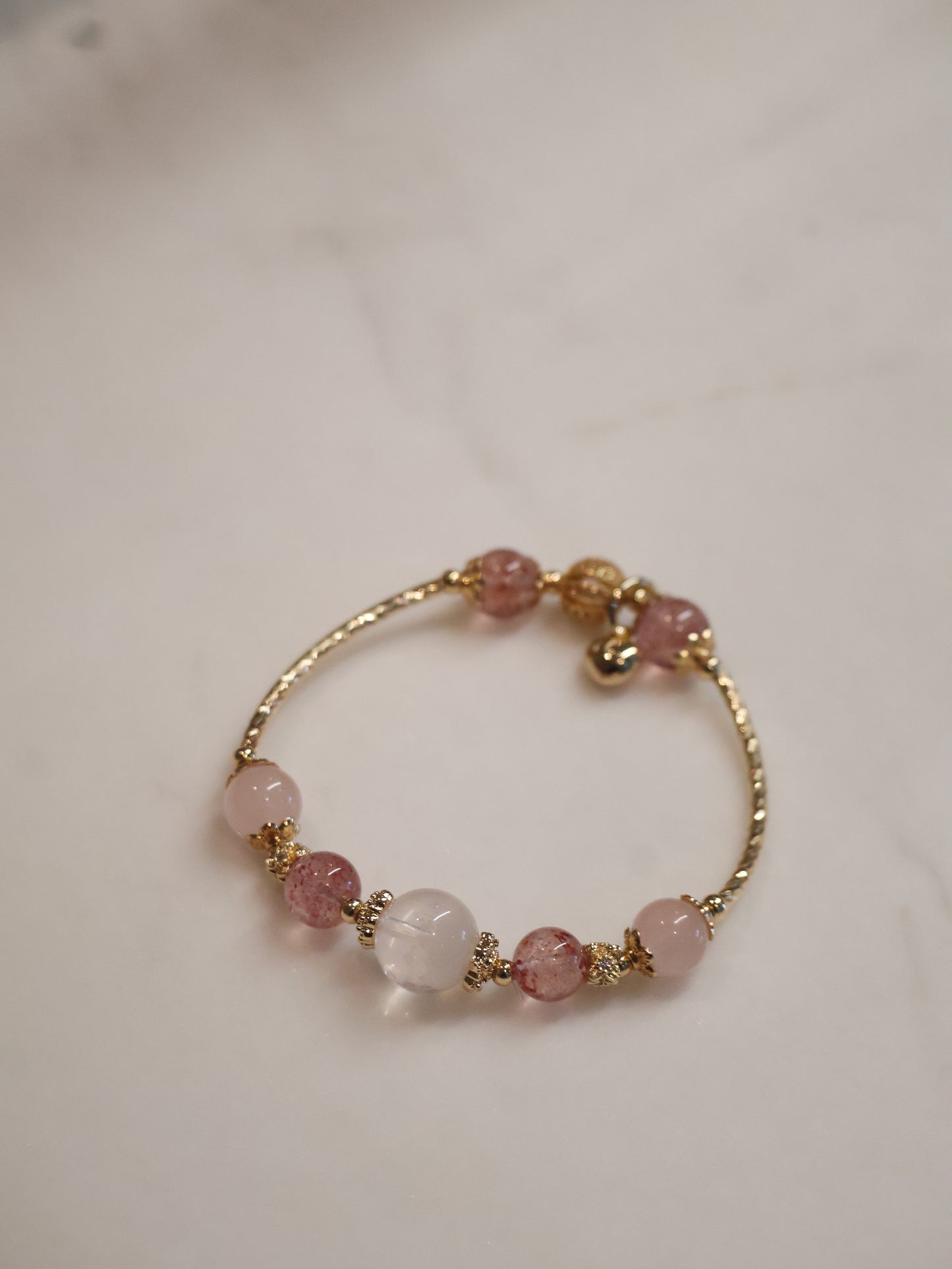 Strawberry Quartz & Rose Quartz Crystal Bracelet Bangle — Orianna Bangles Series | 8mm (Elastic)