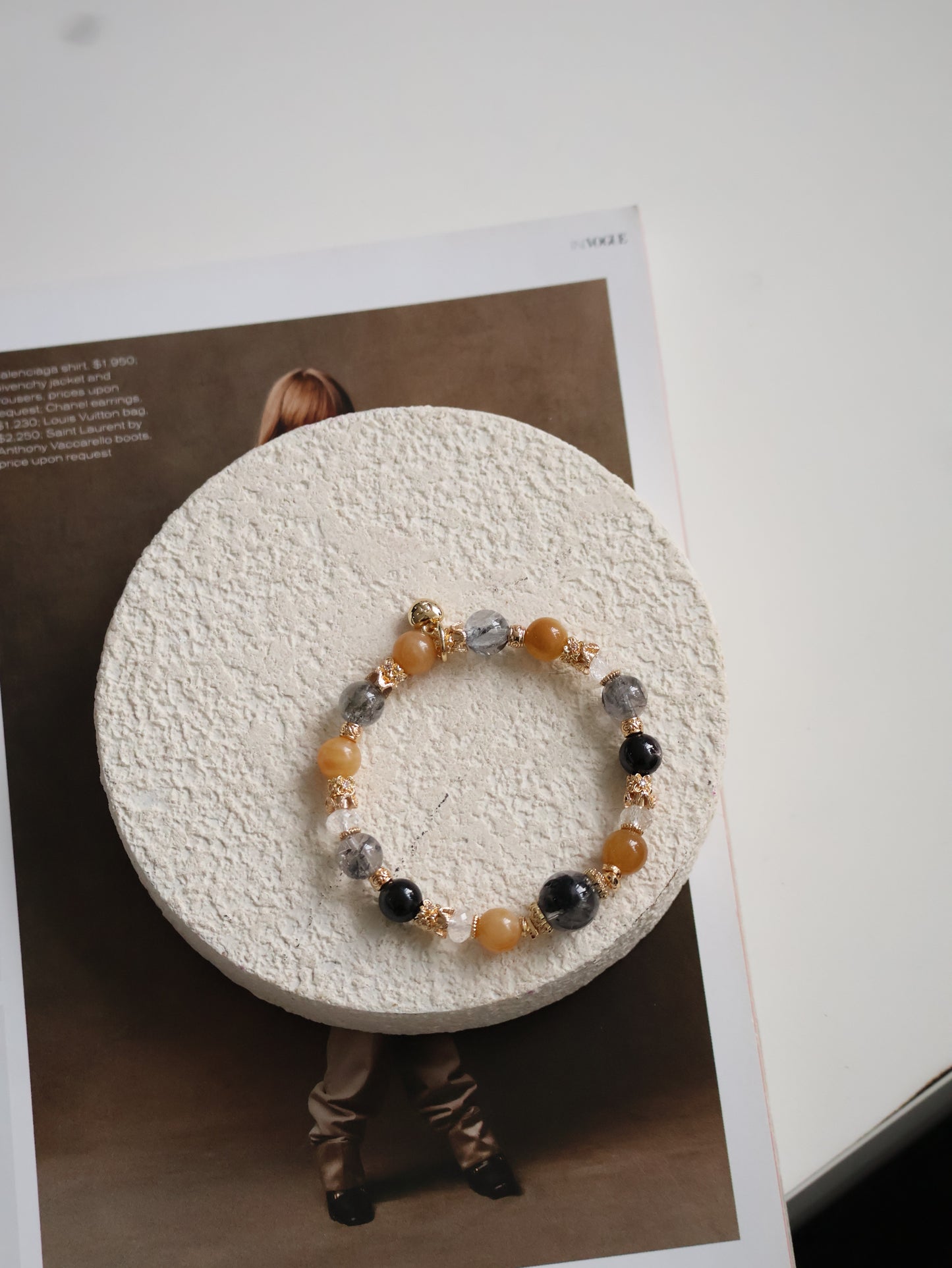 Hypersthene, Clear Quartz, Andesine Labradorite & Herkimer Diamond Crystal Bracelet — Miel Husky | 8mm (Elastic)