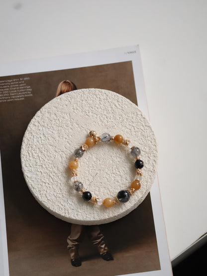 Hypersthene, Clear Quartz, Andesine Labradorite & Herkimer Diamond Crystal Bracelet — Miel Husky | 8mm (Elastic)