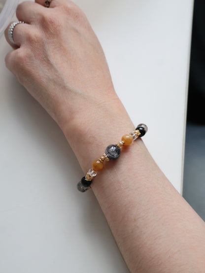 Hypersthene, Clear Quartz, Andesine Labradorite & Herkimer Diamond Crystal Bracelet — Miel Husky | 8mm (Elastic)