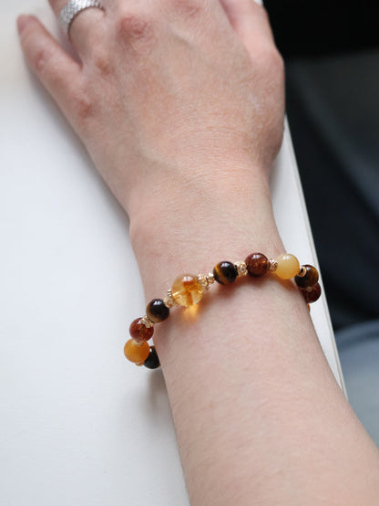 Andesine Labradorite, Tiger’s Eye, Citrine & Black Gold Super 7 Crystal Bracelet — Miel Honey | 8mm (Elastic)