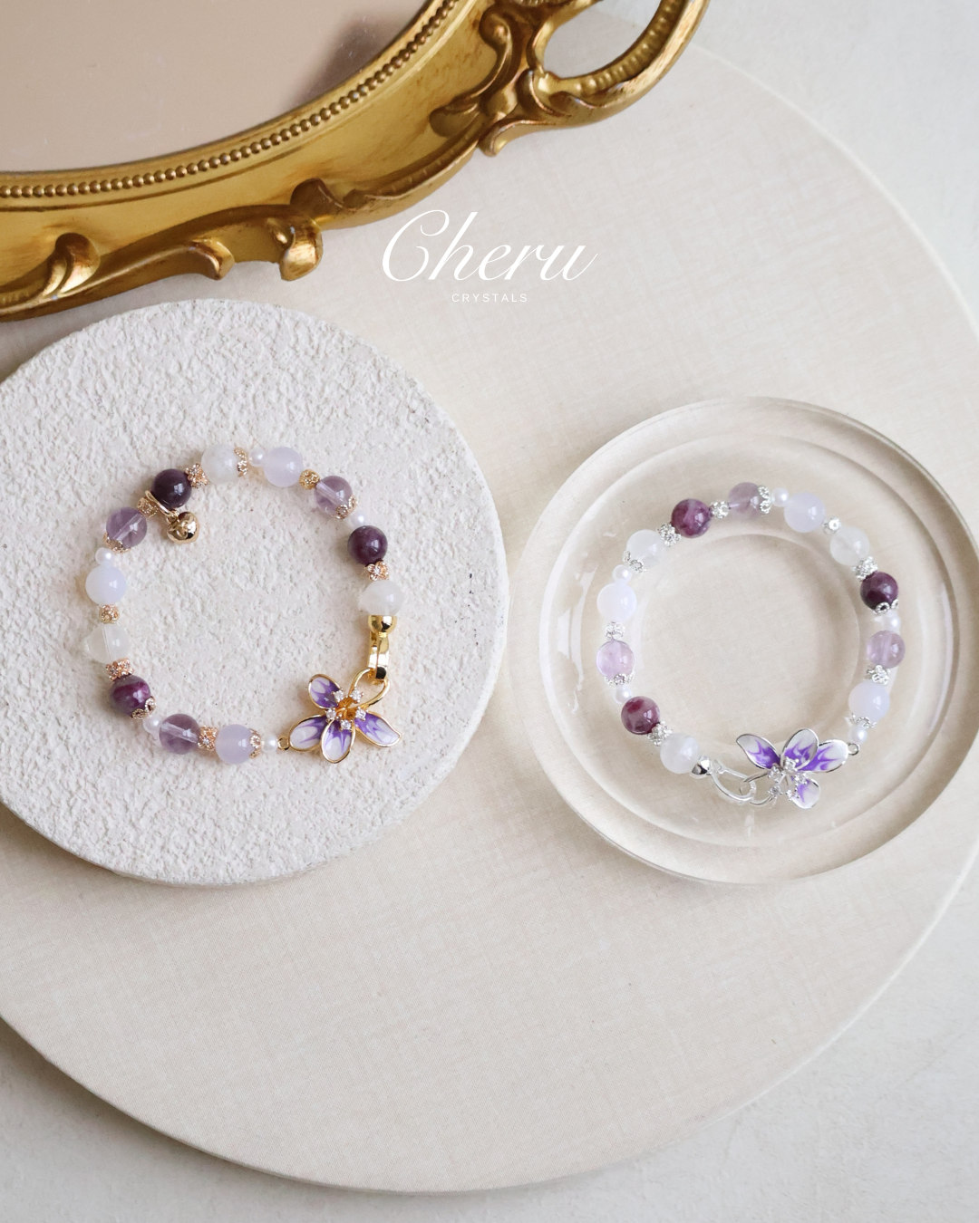 Unicorn Stone, White Phantom Quartz, Lilac Chalcedony & Amethyst — Plumeria Purple | 8mm (Elastic, OT Clasp)