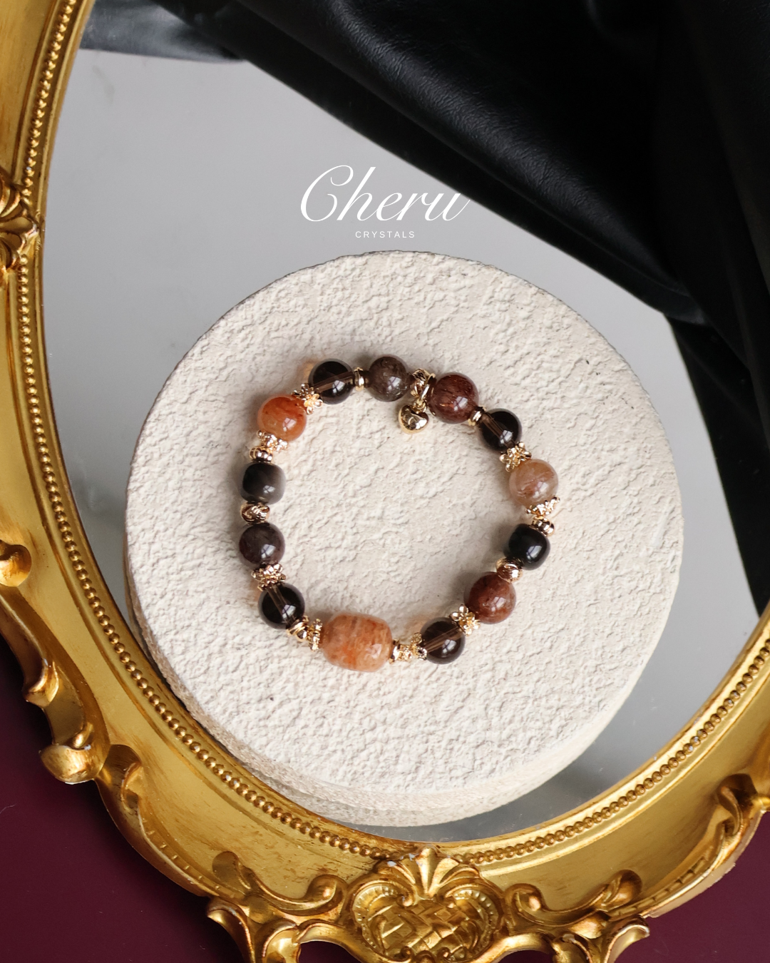 Garden Quartz, Smoky Quartz, Sliver Sheen Obsidian, Black Gold Super 7 Crystal Bracelet — Reddish Rich Slushie Inspired Dupe | 10mm (Elastic)