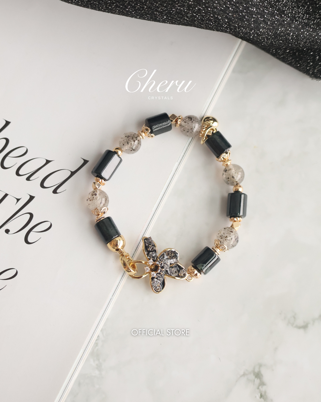Black Strawberry Quartz & Wuji Jadeite — Bali Inspired | 8mm (Elastic)