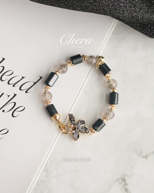 Black Strawberry Quartz & Wuji Jadeite — Bali Inspired | 8mm (Elastic)