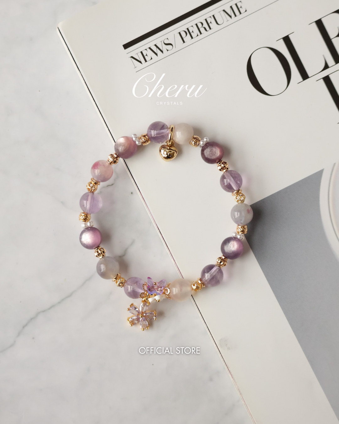 Amethyst, Unicorn Stone & Lepidolite Crystal Bracelet — Twilight Sparkle | 8mm (Elastic)
