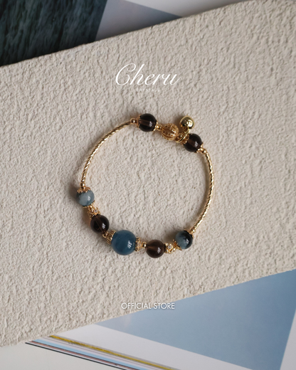 Smoky Quartz & Devil’s Eye Aquamarine Crystal Bracelet Bangle — Orianna Bangles Series | 8mm