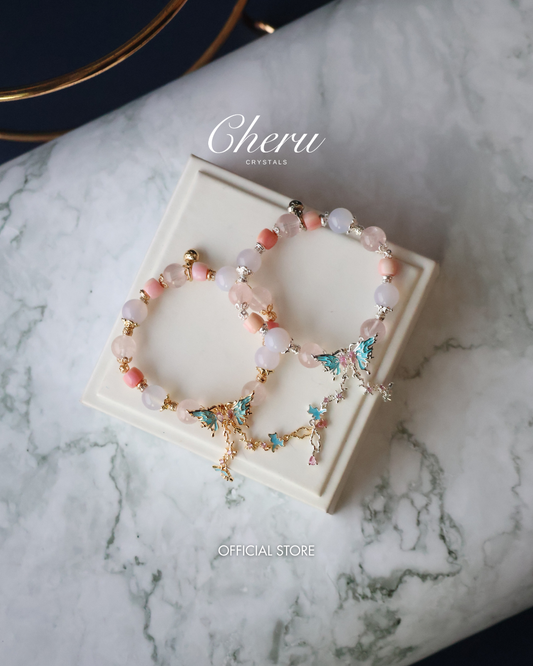Queen Conch, Lilac Chalcedony & Rose Quartz Crystal Bracelet — Elaria | 10mm (Elastic)