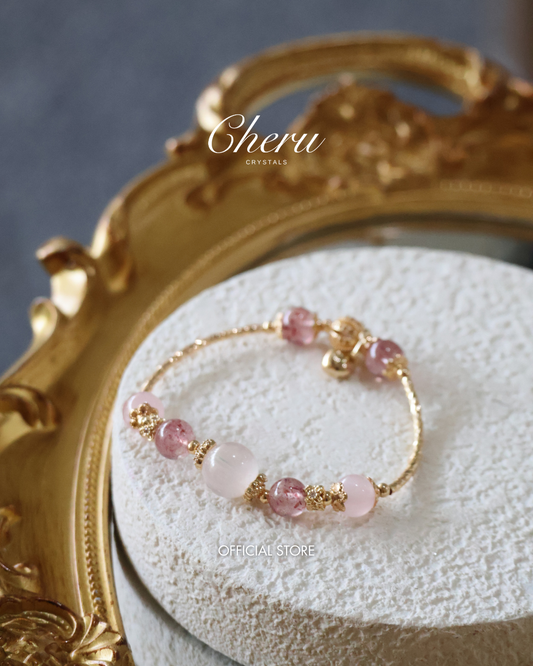 Strawberry Quartz & Rose Quartz Crystal Bracelet Bangle — Orianna Bangles Series | 8mm (Elastic)