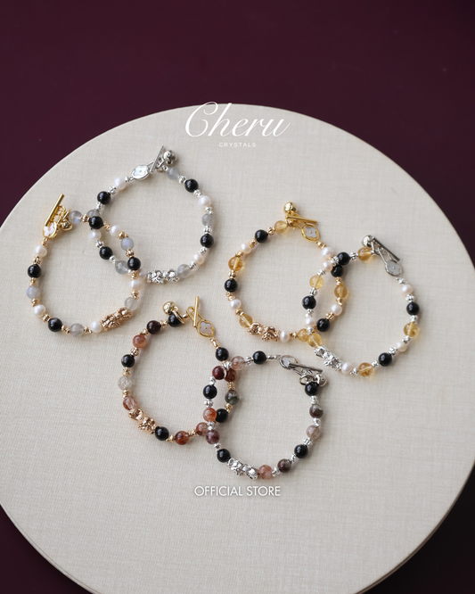 Labradorite, Citrine & Black Gold Super 7 Pixiu Crystal Bracelet — 6mm (OT Clasp, Elastic)
