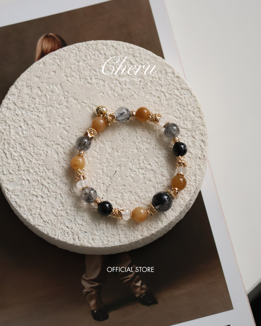 Hypersthene, Clear Quartz, Andesine Labradorite & Herkimer Diamond Crystal Bracelet — Miel Husky | 8mm (Elastic)