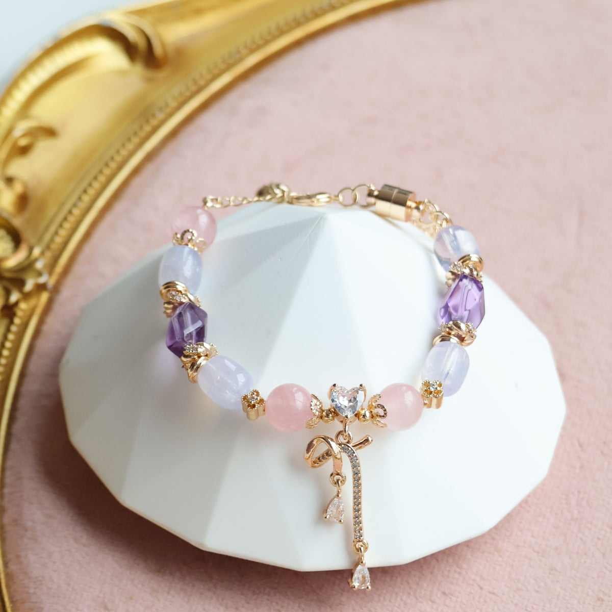 Breast Cancer Awareness: Prowess Heart 8mm (Chain, Magnetic Clasp with Adjustable Lobster Clasp)