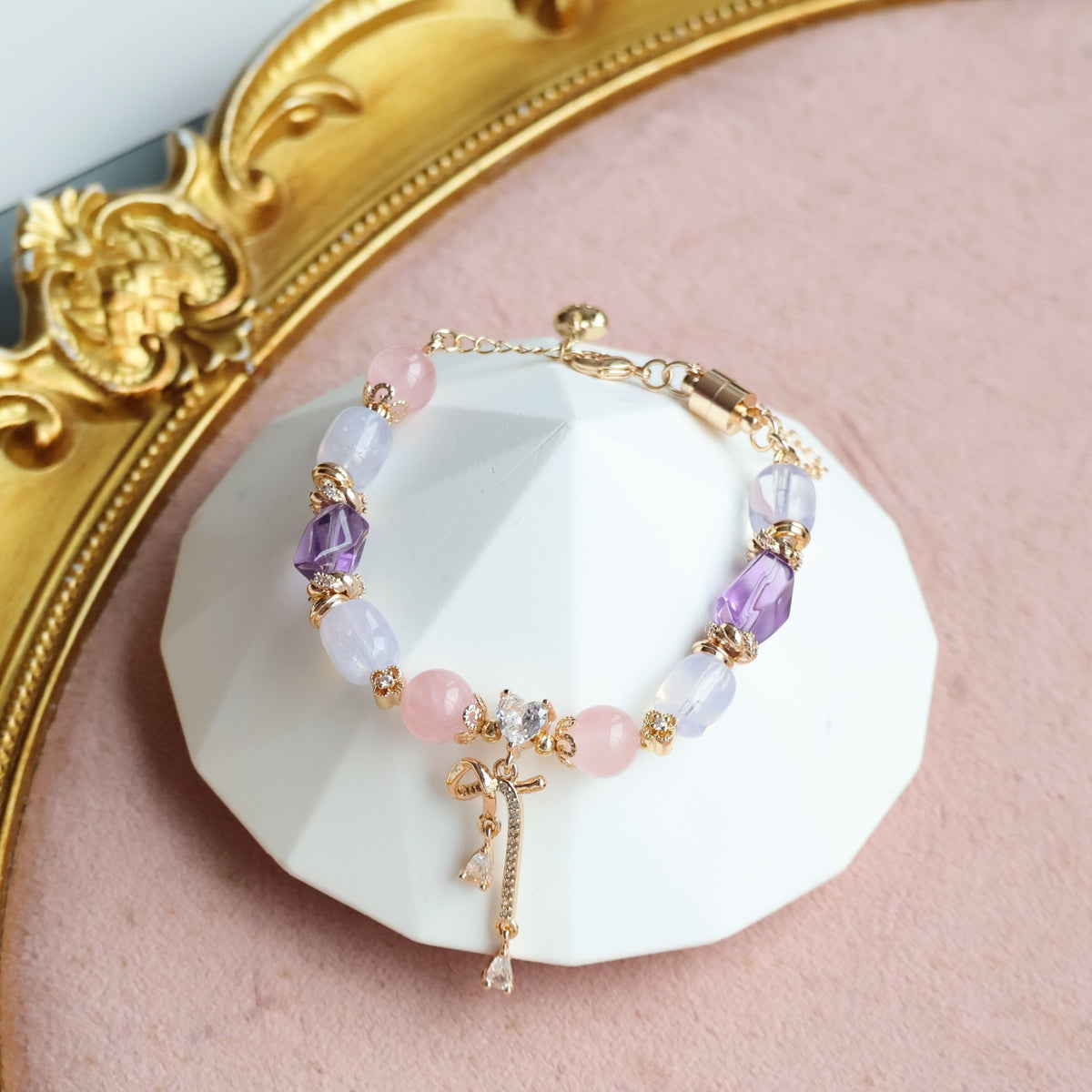 Breast Cancer Awareness: Prowess Heart 8mm (Chain, Magnetic Clasp with Adjustable Lobster Clasp)