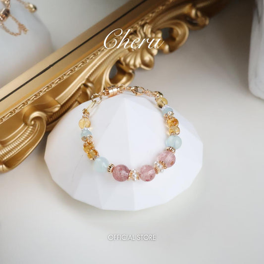 Fruit Pebbles: Ice Strawberry Lemonade 8mm (Chain, Magnetic Clasp with Adjustable Lobster Clasp)