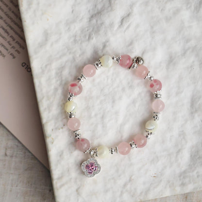 Cordelia Twin Pink 8mm - Rose Quartz, White Conch & Sakura Rhodonite (Elastic)