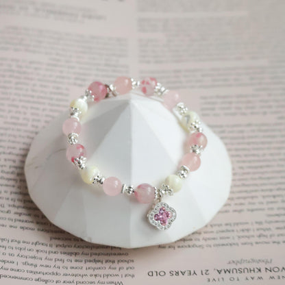 Cordelia Twin Pink 8mm - Rose Quartz, White Conch & Sakura Rhodonite (Elastic)