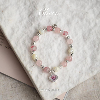 Cordelia Twin Pink 8mm - Rose Quartz, White Conch & Sakura Rhodonite (Elastic)