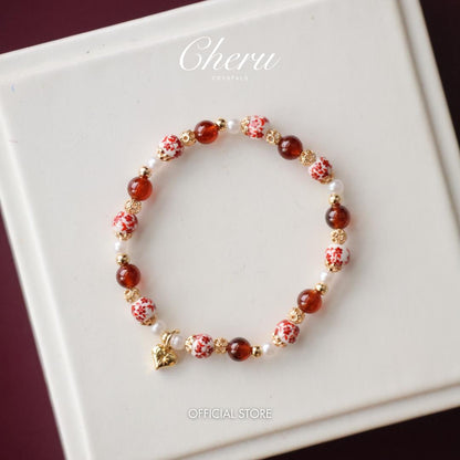 Chinese Porcelain Inspired 6mm - Garnet (Elastic)