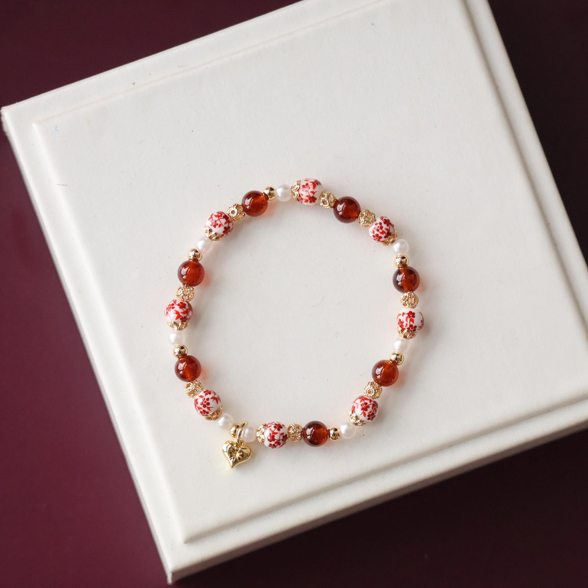 Chinese Porcelain Inspired 6mm - Garnet (Elastic)