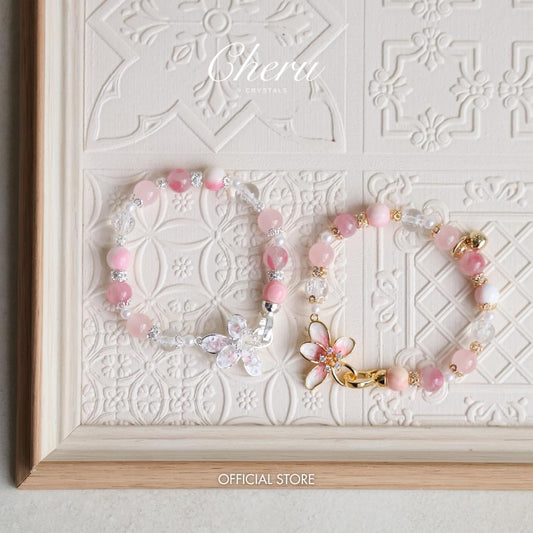 [Cheru] - 8mm Plumeria Pink - Crackled Clear Quartz, Rose Quartz, Rhodonite & Queen Conch | 8mm (Elastic, OT Clasp)