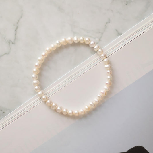 [Cheru] - 3mm Full Fresh Water Pearl - White (Elastic)